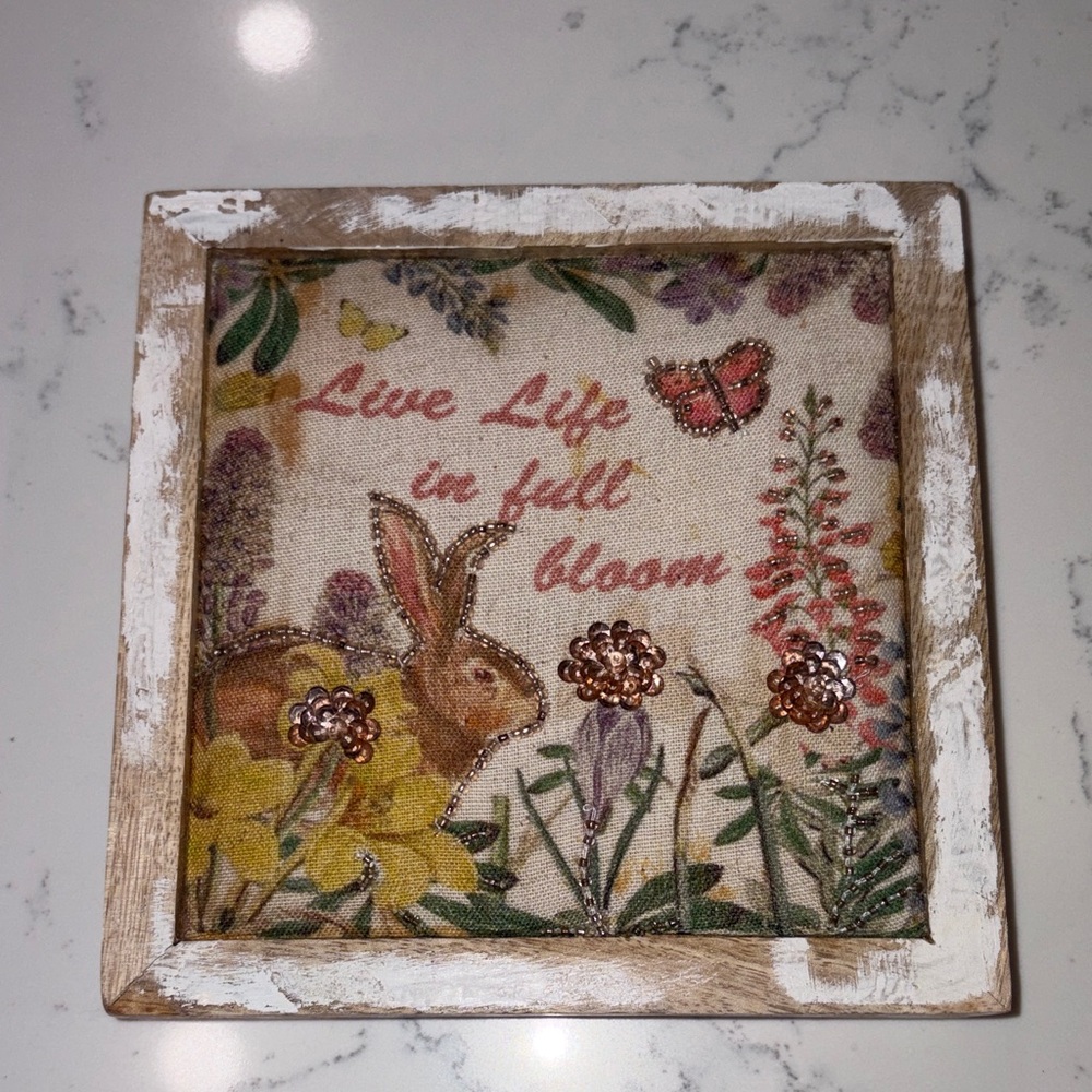 Easter Canvas Art with Rabbit Flowers and Butterfly